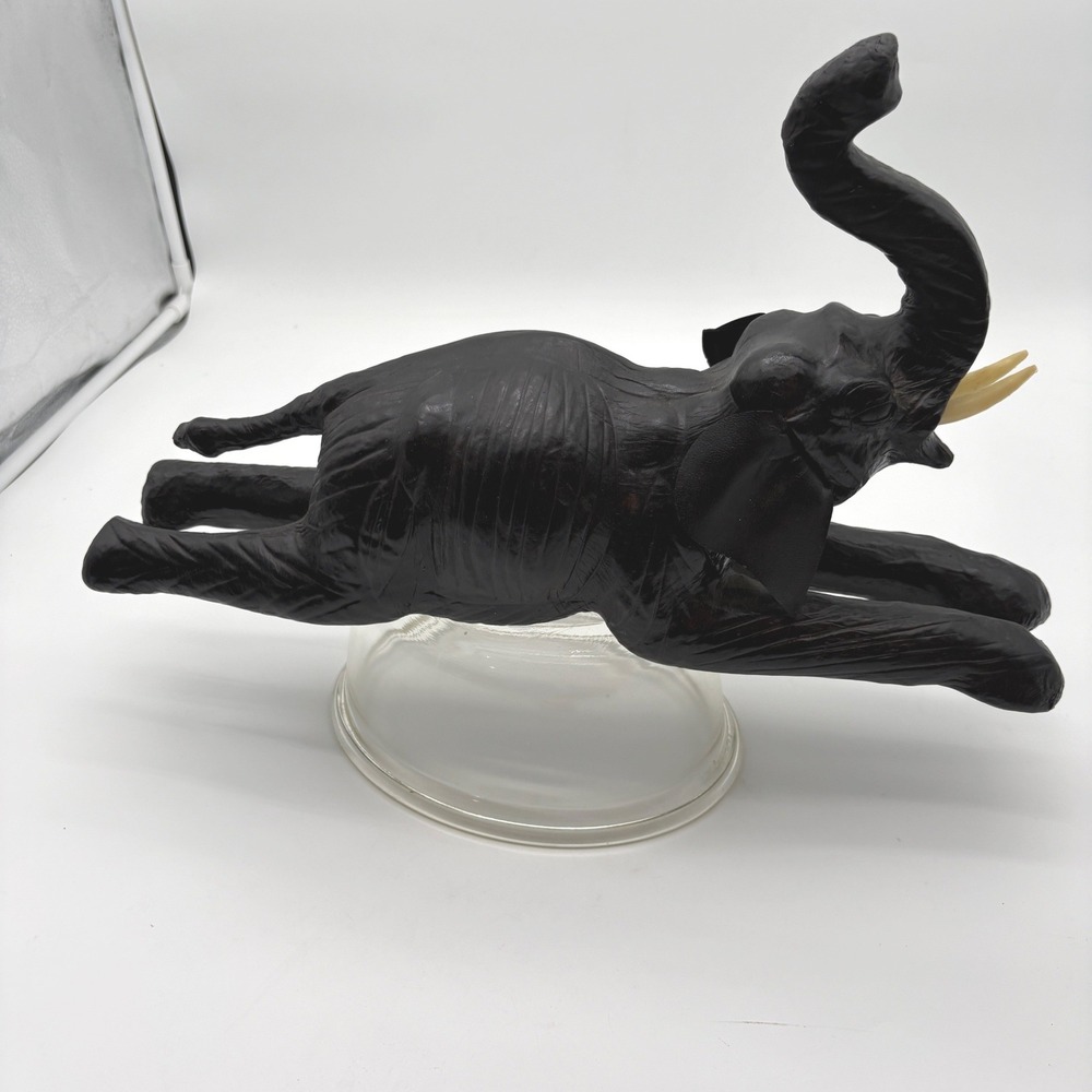 Vintage Leather Wrapped Elephant laying‎ Trunk Up Good Luck Safari Decor Black